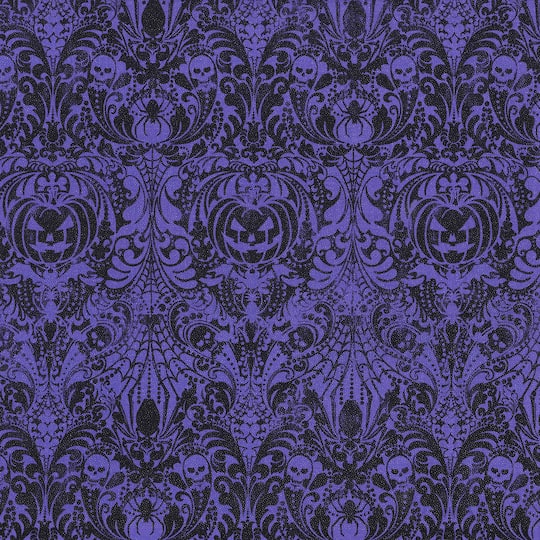 Fabric Traditions Halloween Purple Glitter Gothic Scroll Home Décor Fabric